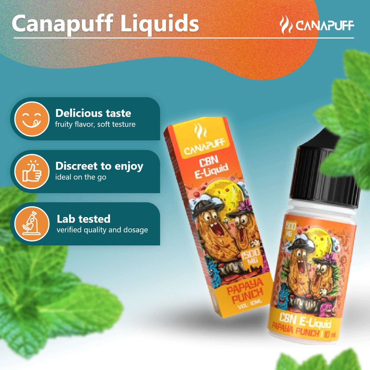 Canapuff CBN E-Liquid Papaya Punch 1.500mg 10ml vape bottle