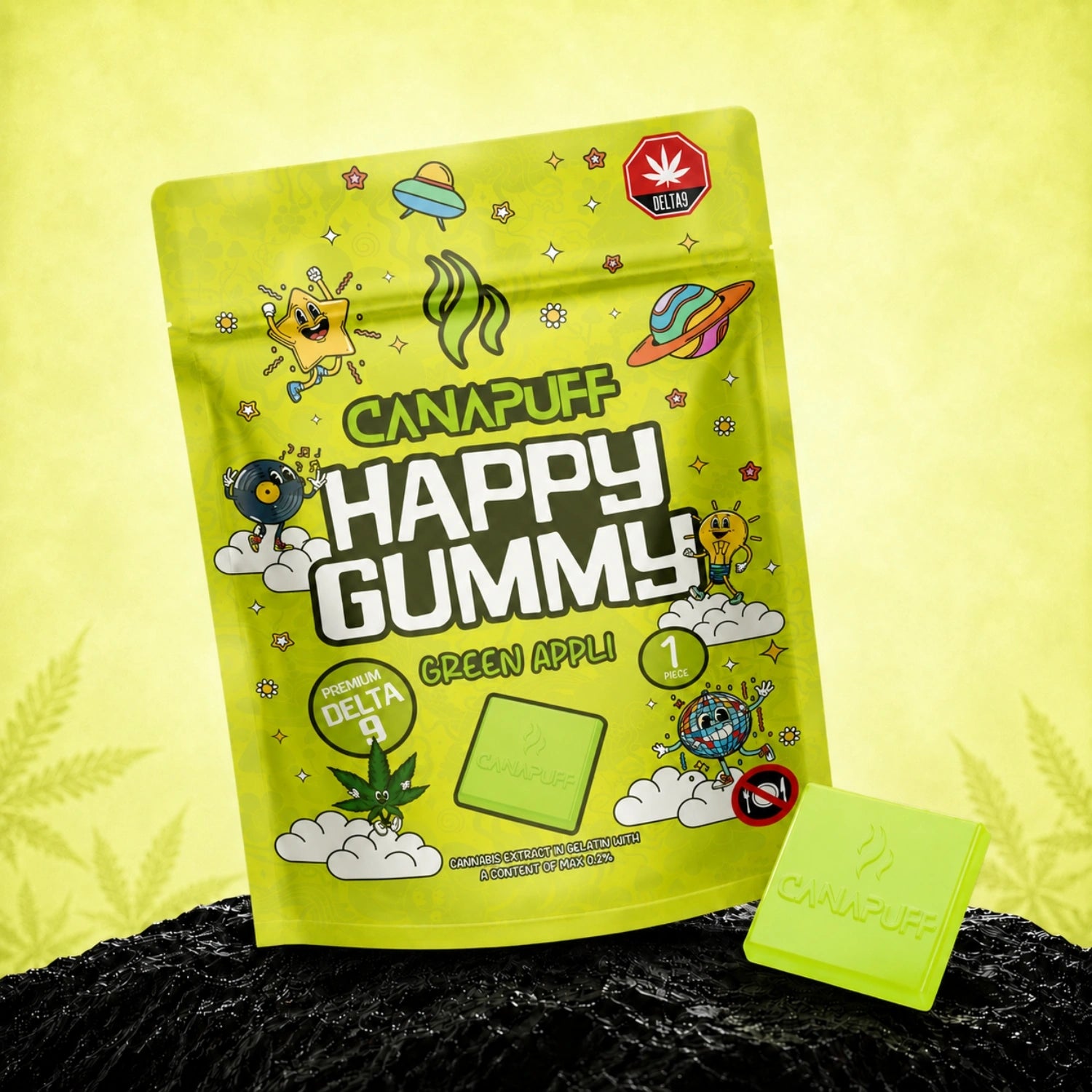 Canapuff Happy Gummy Green Apple, hemp-derived Delta-9 THC gummies