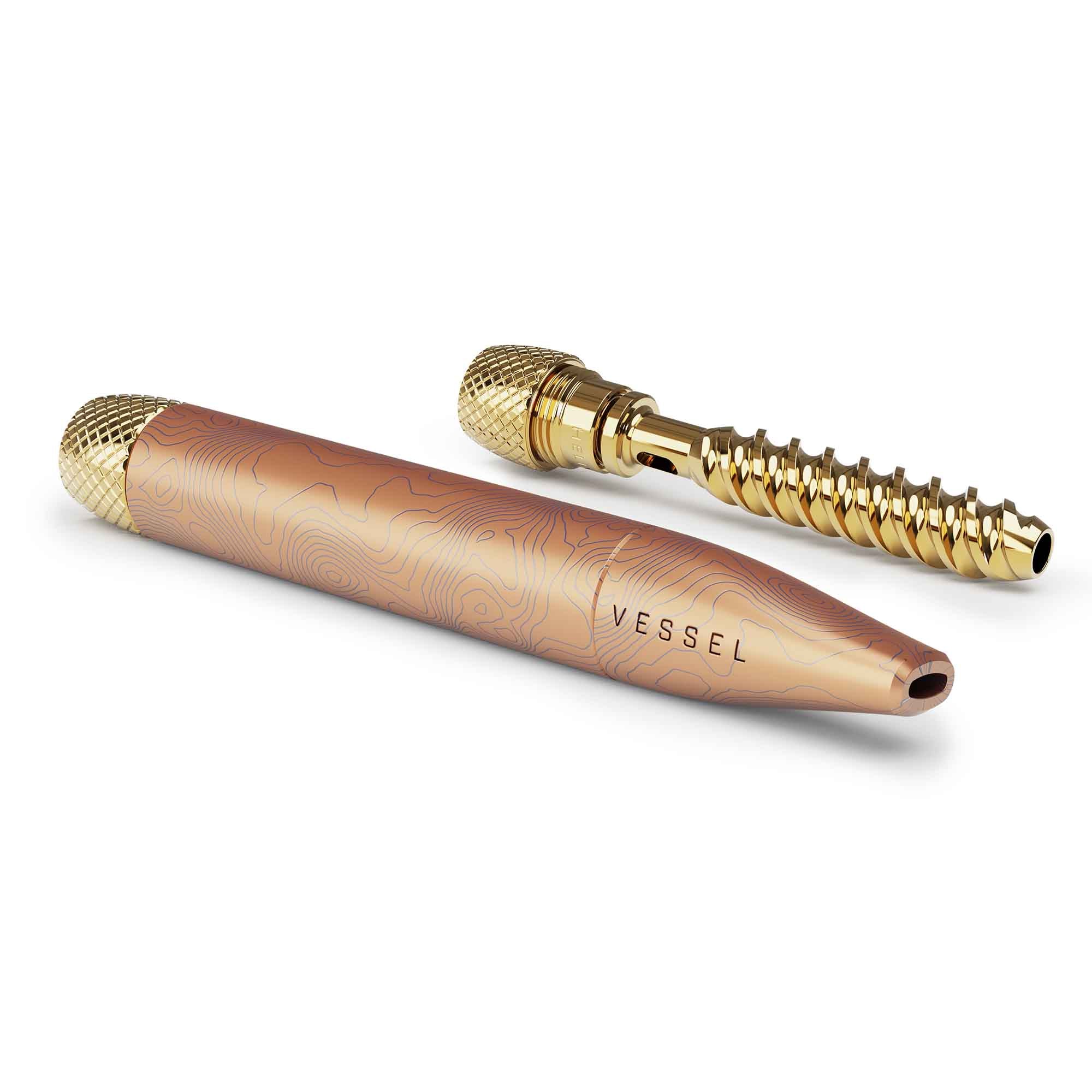 Vessel One Hitter rose gold pen with gold mouthpiece and cartridge