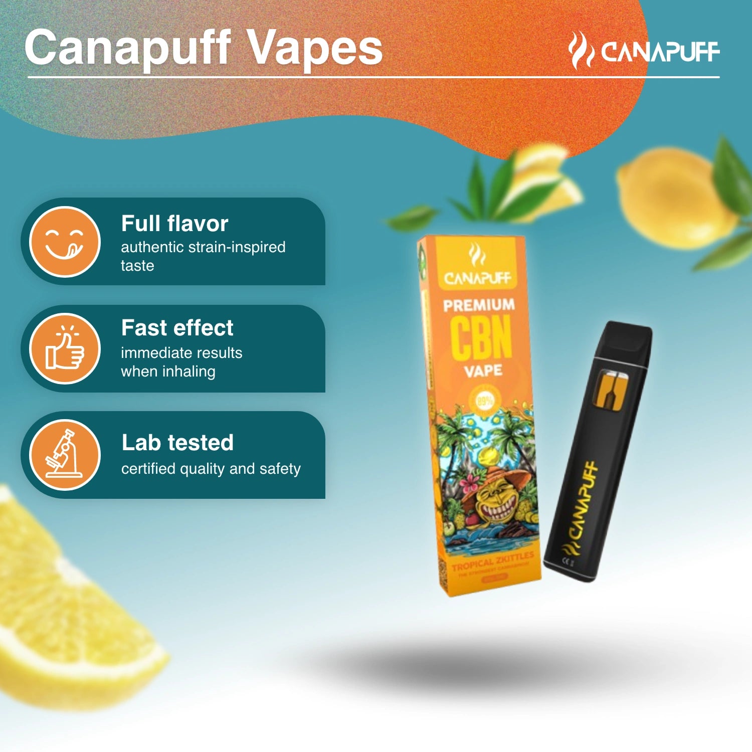 Canapuff CBN Vape Tropical Zkittles 89% 1ml disposable pen