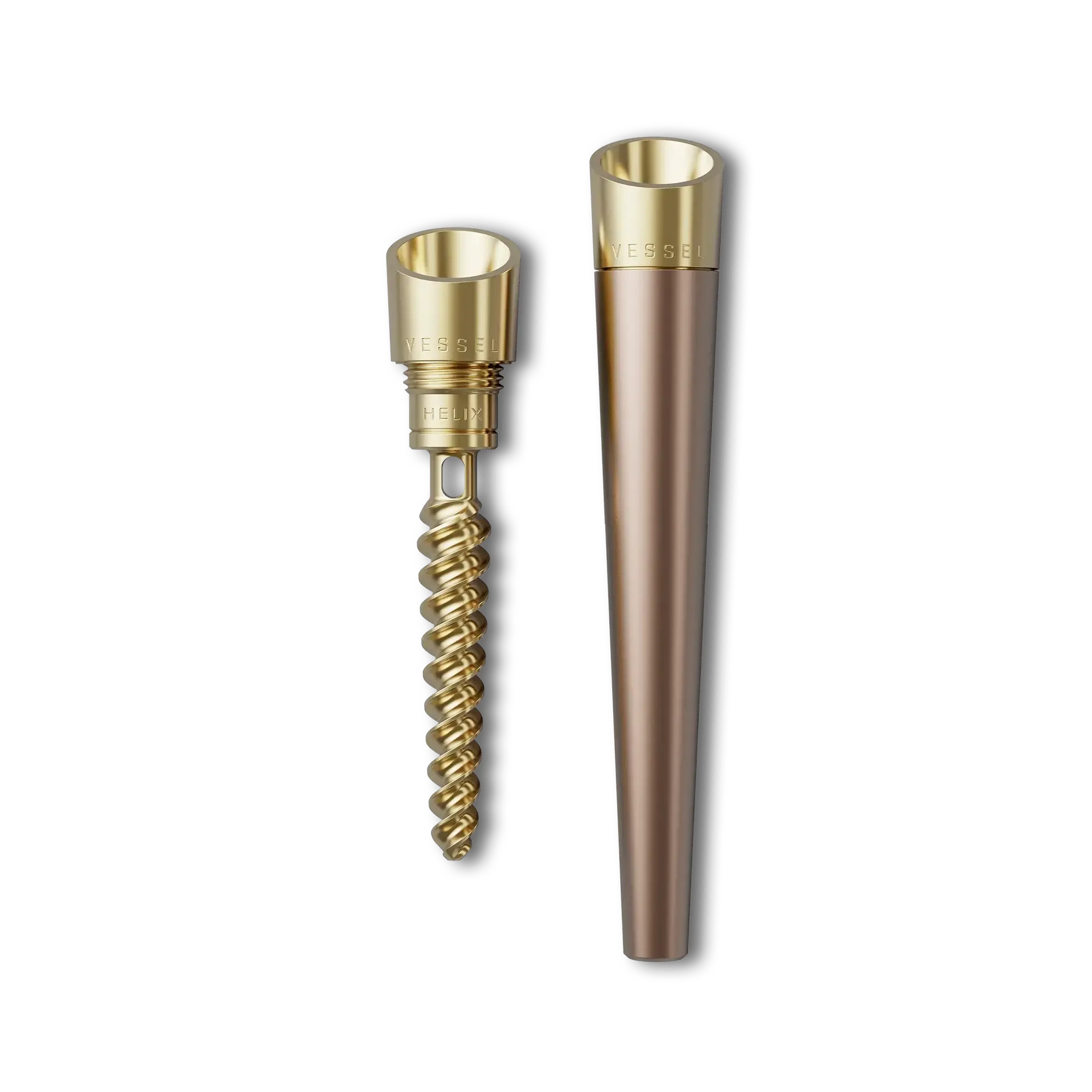 Vessel Cone rose gold pre-roll holder with brass mouthpiece