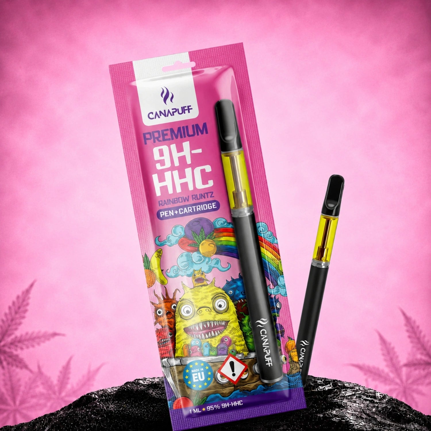 Canapuff 9H-HHC pen and cartridge Rainbow Runtz 95%, 1 ml, with colorful packaging