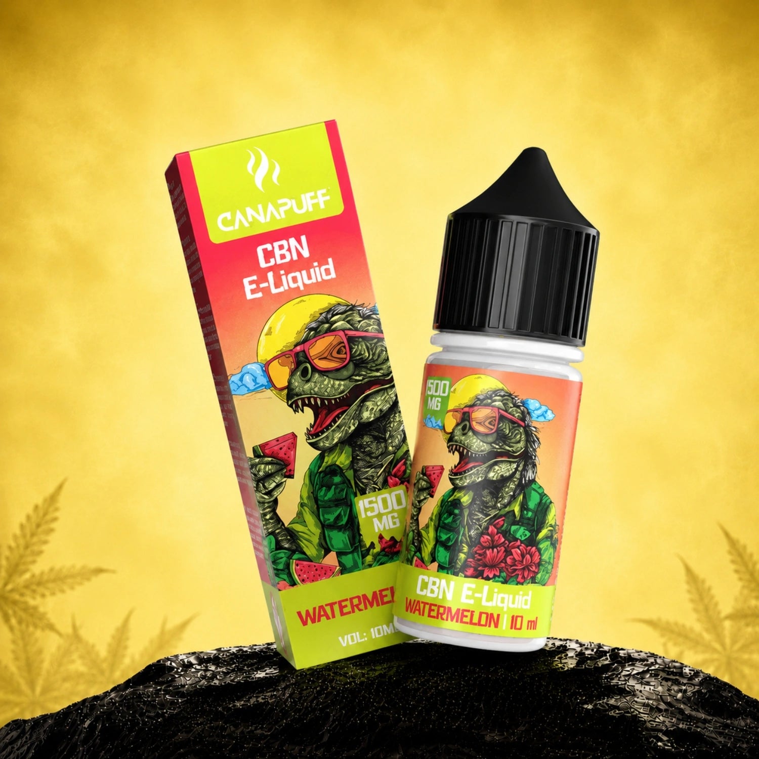 Canapuff CBN E-Liquid Watermelon 1500mg 10ml bottle with box packaging