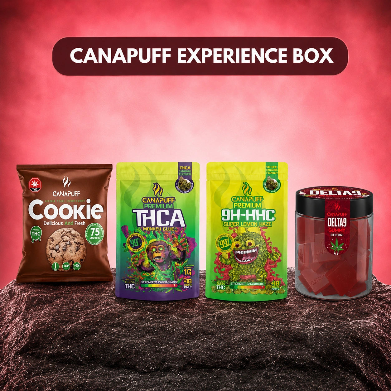 Canapuff Experience Box bundle with cookie, flowers and hard candy
