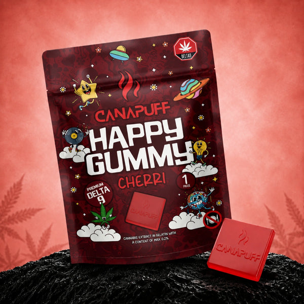 Canapuff Happy Gummy Delta-9 Cherri, 1 styck hampabaserad gummi