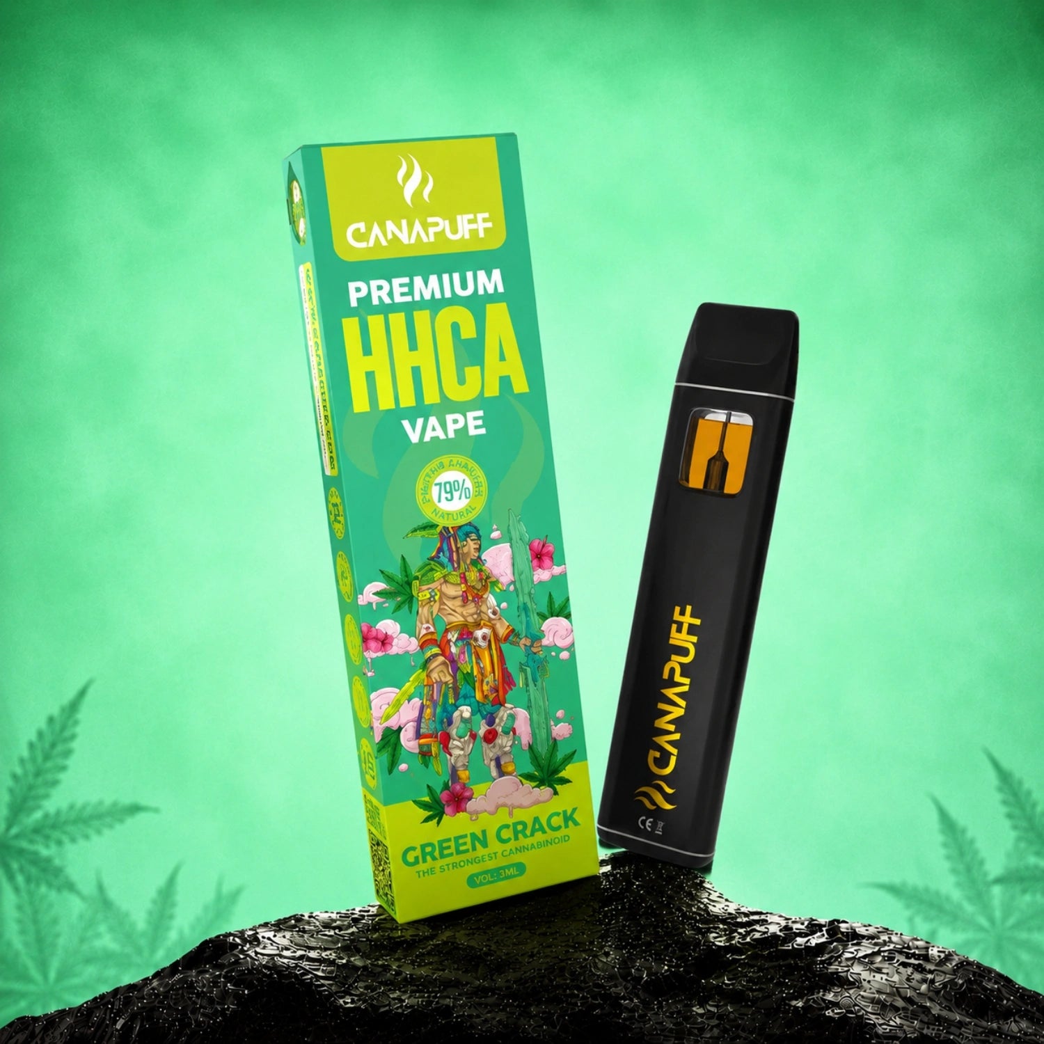 Canapuff HHC-A Vape Green Crack 79%, 1 ml disposable pen with packaging