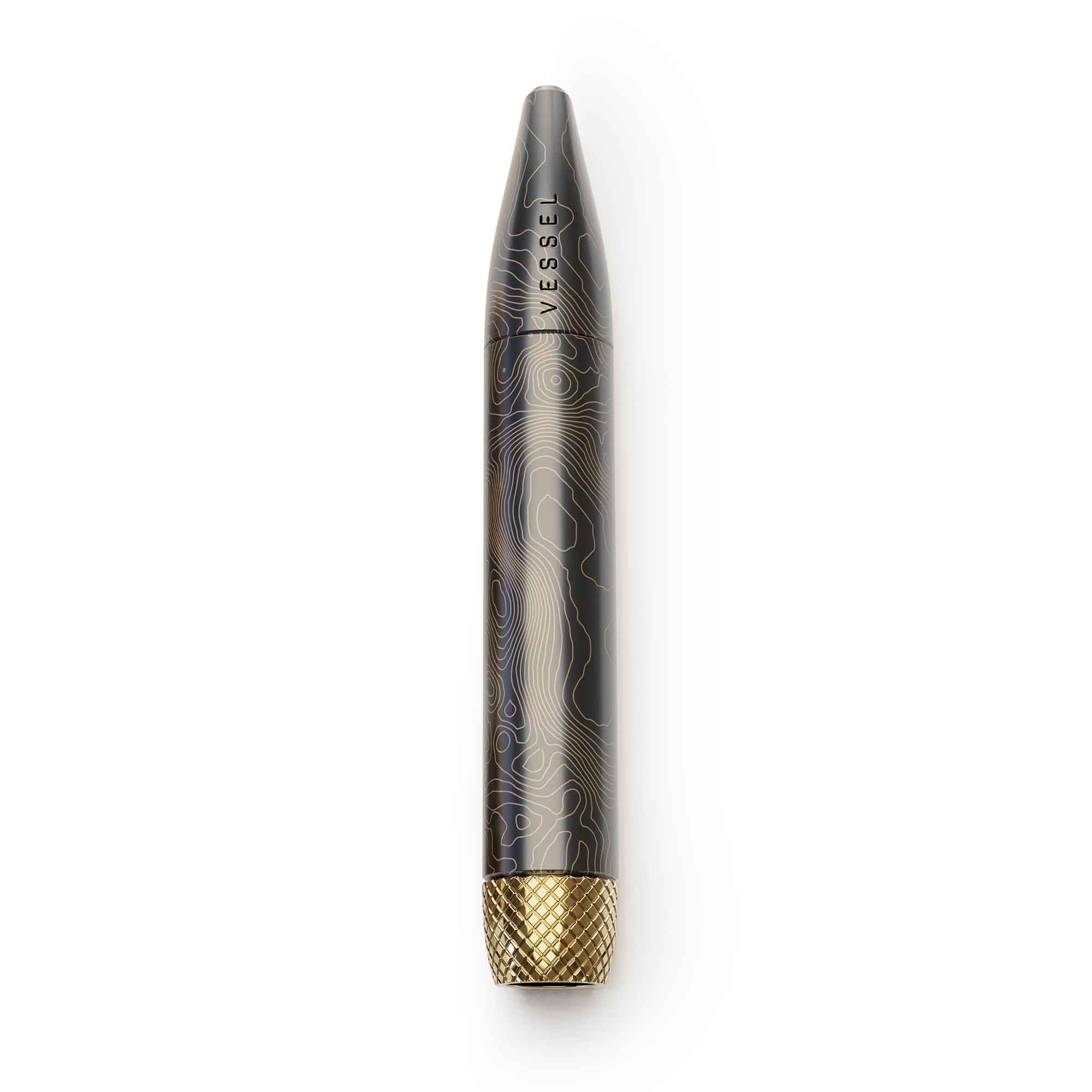 Vessel One Hitter pen in Gunmetal with topographic pattern design