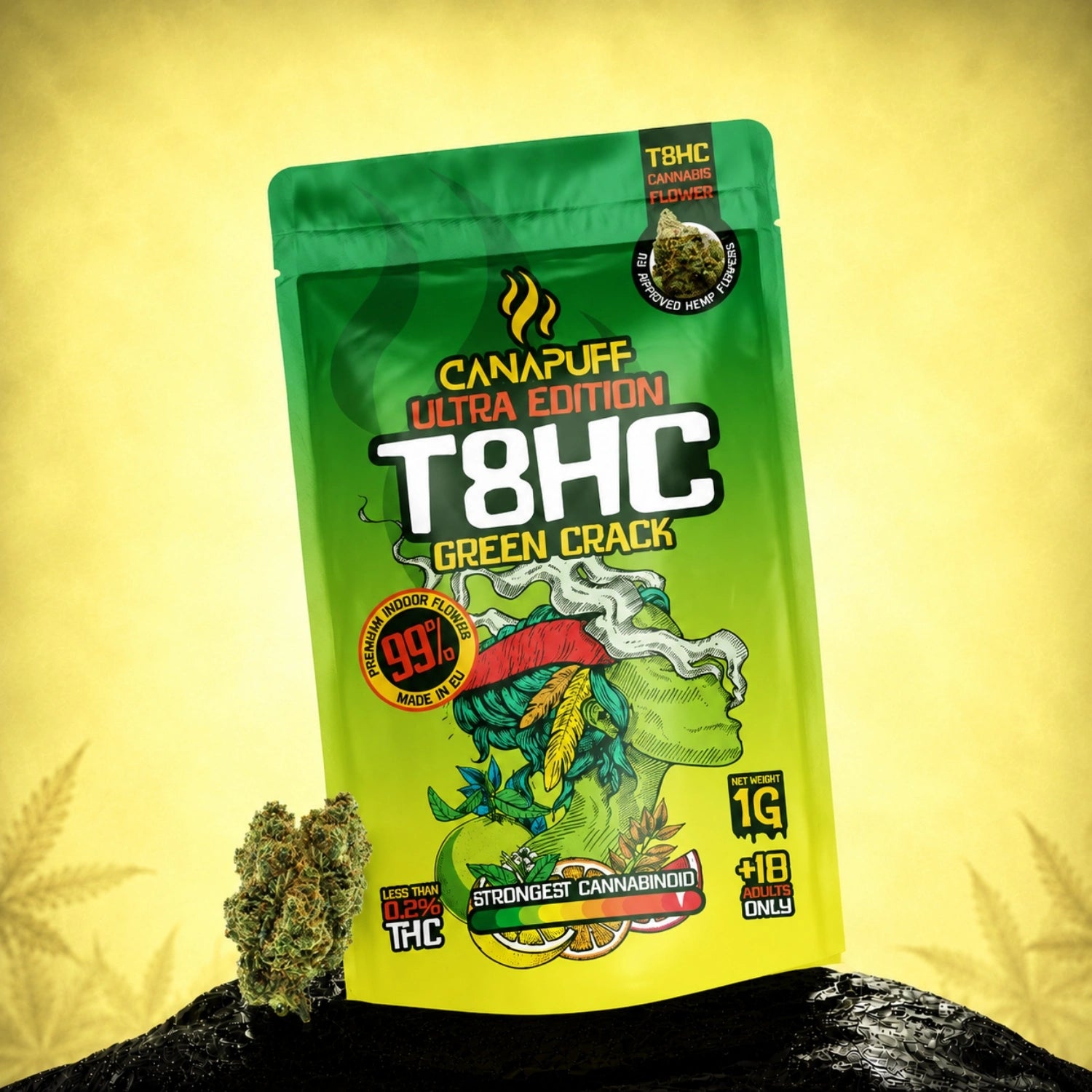 Canapuff T8HC Green Crack Ultra Edition flowers, 1g pouch