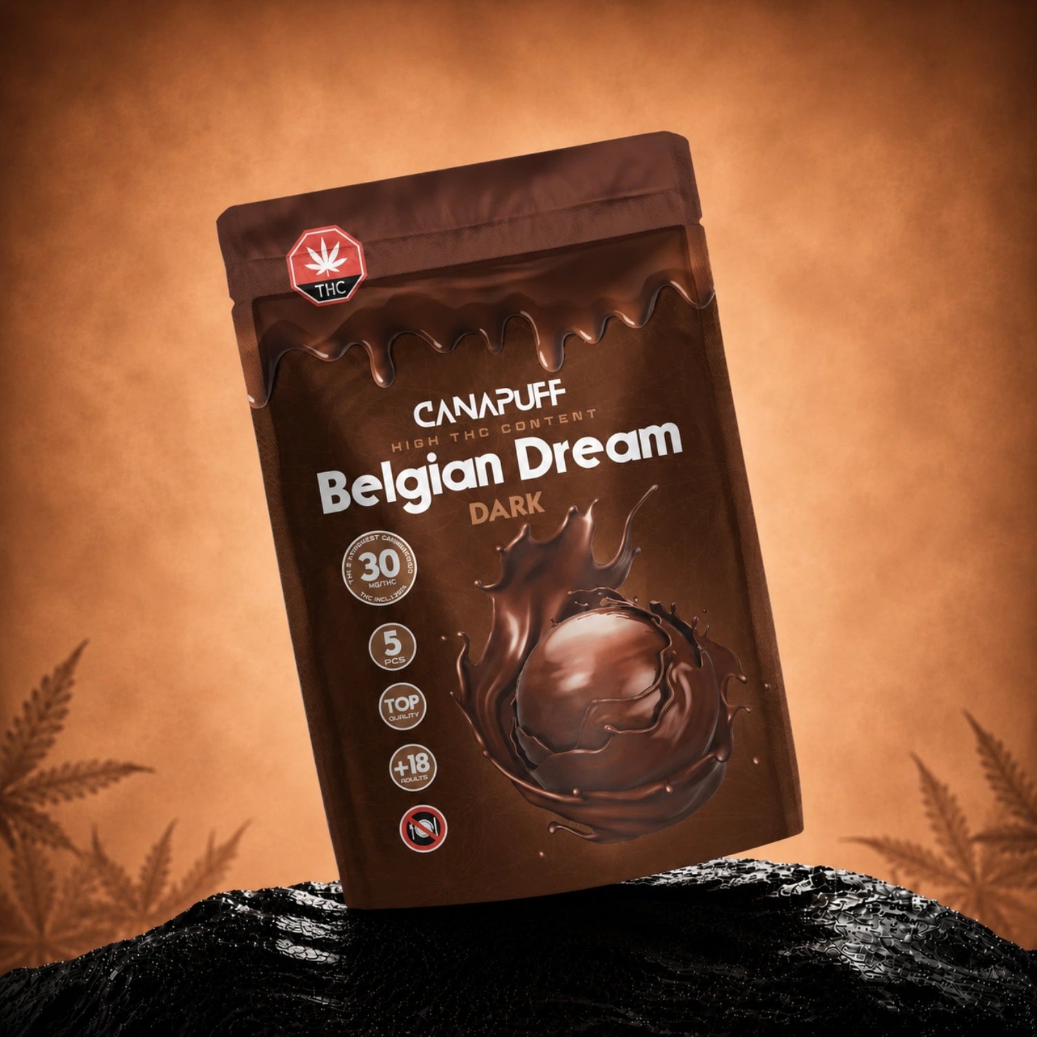 Canapuff Delta 9 Chocolate Bitter dark chocolate pralines, hemp-derived Delta-9 THC, 30 mg