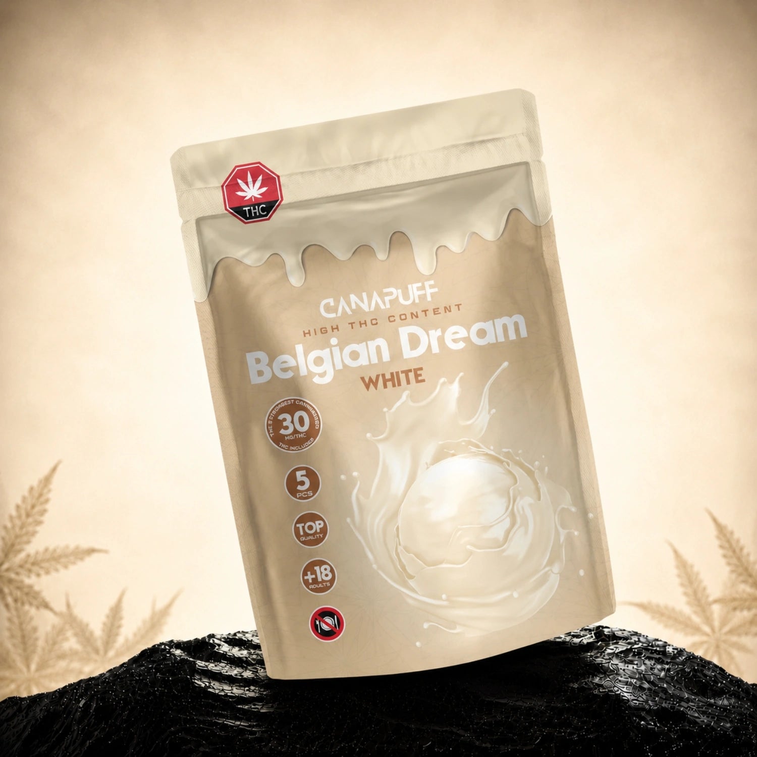 Canapuff Belgian Dream White chocolate pralines, hemp-derived Delta-9 THC, 30 mg per piece, 5 pieces
